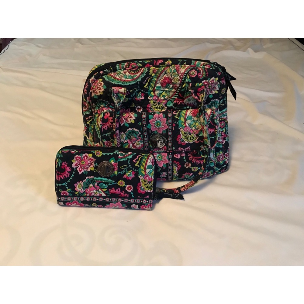 Vera Bradley Turn Lock Satchel W/ Matching Wallet